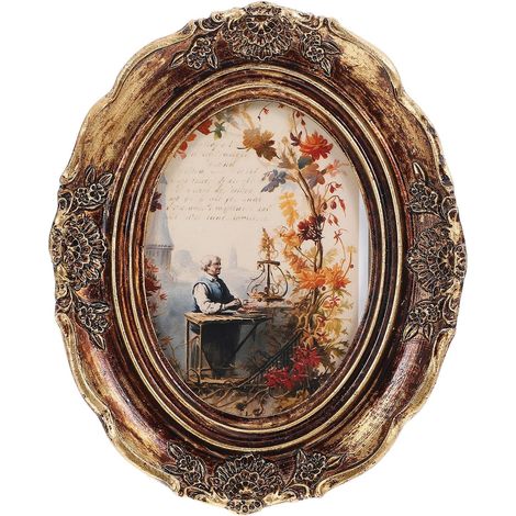 Cadre Photo Mural Ovale Vintage en Résine Légère, Style Européen Rétro, Décoratif pour Salon, Bureau et Chambre, Porte-photo Ancien Papier Photo Aléatoire, Cadre Décor Maison (1/5)