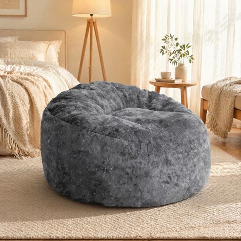 Fauteuil pouf à dossier haut courbé, 100 x 98 x 61 cm, gris HAVRYA (1/5)
