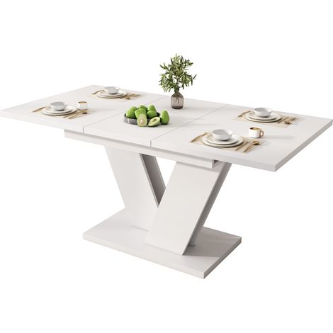CHICFURN Conjunto de mesa de comedor extensible 120/160 x 80 cm blanca y 6 sillas (1/5)