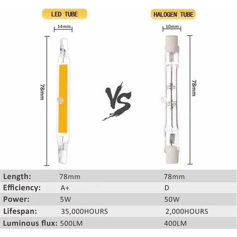Ampoule LED R7s Ampoule R7s 78mm Led 5w Blanc Froid 6000k, 500lm, Equivalent À Crayon Halogène J78 R7s 40w 50w, R7s Cob Led 78mm Slim Pour Éclairage Intérieur, Non-Dimmable, Lot De 2 (1/4)