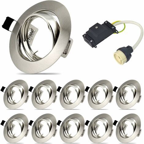 Lot de 10 cadres de montage pour spot encastrable, Projecteurs spot encastrable GU10 Set, Led cadre de support pivotant pour LED et halogène y compris douille GU10, IP20, Rond, Orientable A 40° (1/5)