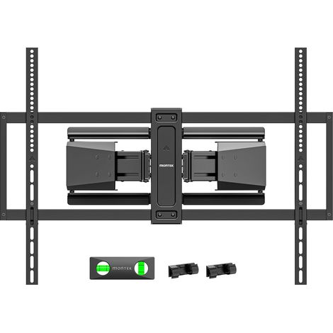Support TV Mural Ultra Fin Orientable pour Écrans 50-100 Pouces jusqu'à 85 kg, Support Télévision Inclinable et Extensible avec Double Bras Articulé, Profil Bas 3,5 cm, Compatible VESA 800x600 (1/5)