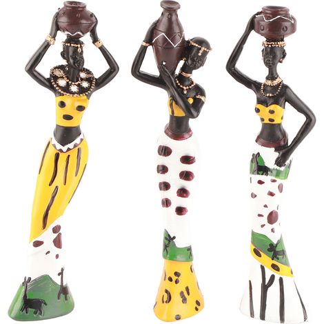 Statuette Africaine Femme en Résine, Sculpture Décorative pour Bureau et Intérieur
