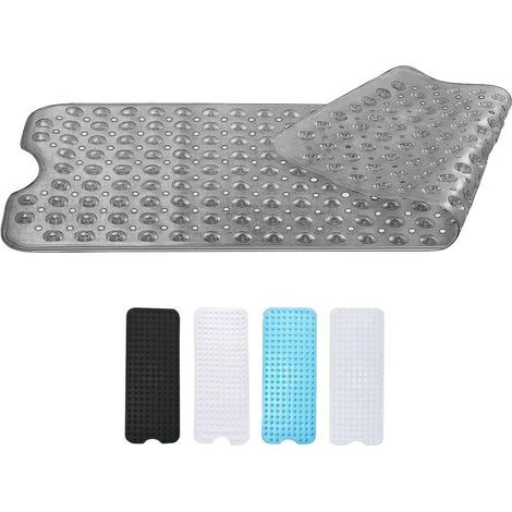Tappetino da bagno antiscivolo, grigio trasparente, 100 x 40 cm, con potenti ventose antimuffa, lavabile in lavatrice. (1/5)