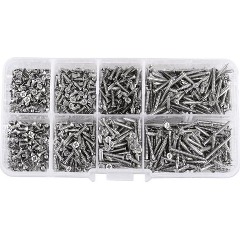 Boîte de 800 vis M2, assortiment de vis à tête plate en acier au carbone, différentes tailles incluses, pratique pour le bricolage (1/4)