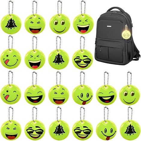 20 reflektierende Sicherheits-Anhänger, Smiley Schlüsselanhänger, für Rucksack und Jacke, Nachtsichtbarkeit (1/4)