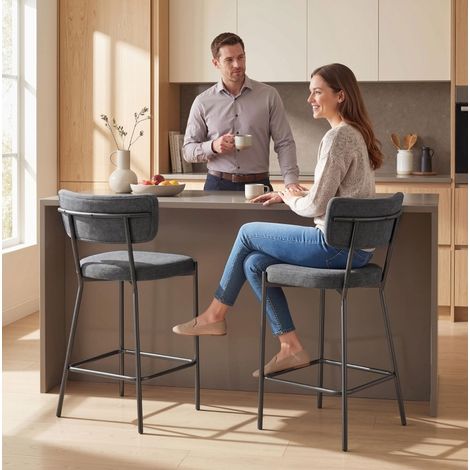 Tabouret de bar en lot de 2, dossier incurvé, assise 47 x 44 cm, hauteur d’assise 63 cm, gris HAVRYA (1/5)