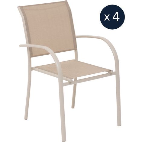 Hesperide – Lot de 4 fauteuils de jardin empilables en texaline 580g/m² – Structure aluminium époxy – Confort accoudoirs courbés – Dimensions 65x56x88cm