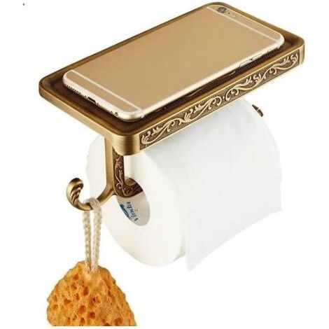 Wandmontierter Toilettenpapierhalter in Chrom/Gold, Telefonständer, Badezimmerzubehör, Toilettenaccessoires (1/4)