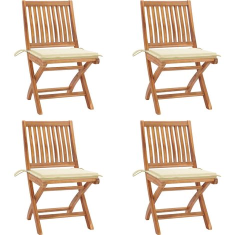 vidaXL Sillas plegables con cojines, 4 unidades, madera maciza de teca. (1/5)