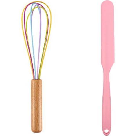 Ensemble Ustensiles Cuisine Silicone - 2 Pieces Avec Manches En Bois - Outils Cuisson Résistants Chaleur - Pour Poêles Antiadhésives (1/5)