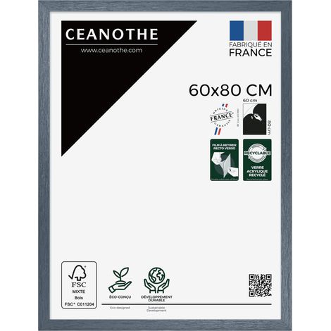 Cadre Photo Bleu 60x80 cm et 80x60 cm - Cadre Photo Bois FSC - Convient au Format A2 et Affiche Poster – Fabriqué en France – Cadre Photo Karma Bleu - Verre acrylique Incassable (1/5)