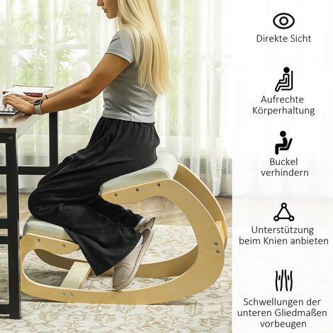 Fauteuil à genoux ergonomique et oscillant pour télétravail, posture améliorée, crème (1/4)