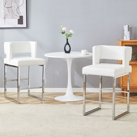 Taburetes de bar, lote de 2, 91,4 cm, blanco y plateado, PU y metal HAVRYA (1/5)