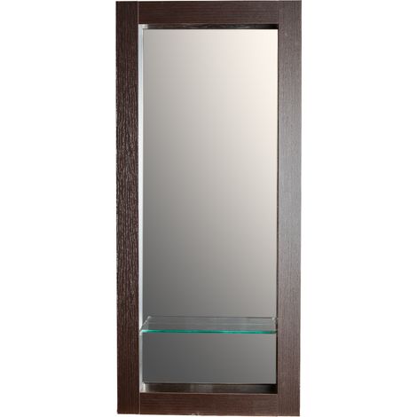 Miroir de salle de bain 90x40 cm en bois couleur wengé avec étagère fixation murale CEDAM (1/3)