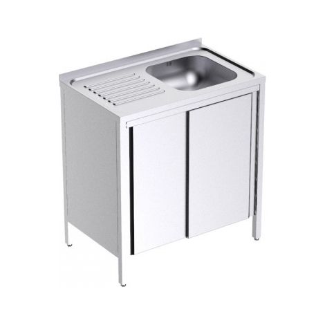 Plonge Inox Bâti avec Portes et Egouttoir à Gauche Profondeur 500 - Distform