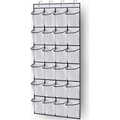 Gestionnaire de chaussures sur la porte gain de place rangement de chaussures sur la porte 24 poches gain de place avec 3 crochets pour la cuisine armoire chambre à coucher, blanc (1/4)