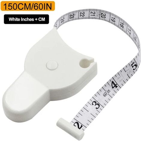 Mètre ruban auto-serrant en cm pour la taille - Maintien de la forme - Outil de mesure 150 cm/60 pouces - Règle circulaire rétractable automatique - Blanc