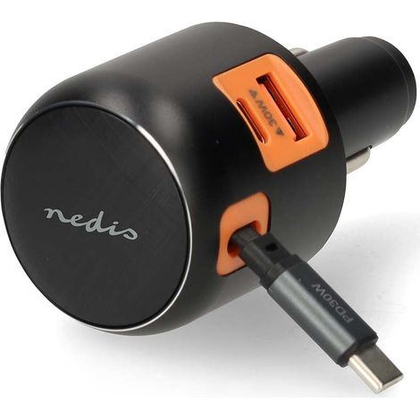 Caricabatterie per auto 60w 3 uscite usb ausb c cavo retrattile