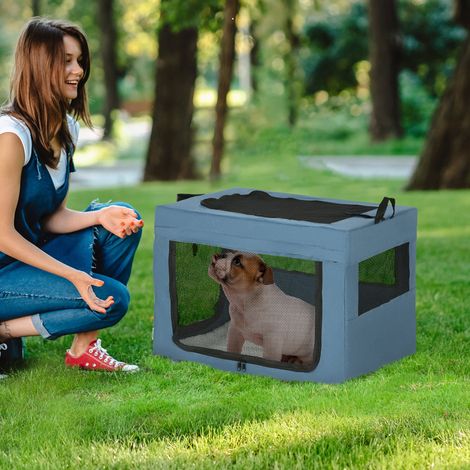 Borsa trasportino pieghevole per animali domestici con maniglia, in tessuto a rete, 69 x 51 x 51 cm, blu/nero