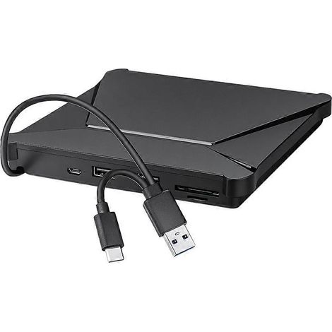 Lecteur DVD externe, USB 3.0 Type-C, graveur CD/DVD portable avec deux ports USB et lecteurs de cartes (1/5)