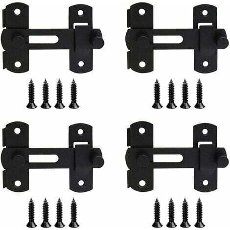 Ensemble de 4 loquets noirs en acier inoxydable, serrures coulissantes, serrures de porte, loquets rabattables avec vis pour portes, fenêtres, armoires, refroidisseurs à vin (1/5)