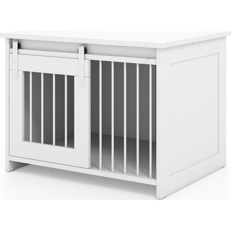 Moderna jaula para perros de 80 x 60 x 60 cm con bandeja grande que ahorra espacio y diseño elegante en madera blanca 200017921