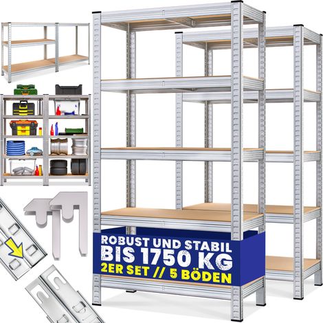 Étagère de Rangement 180x90x40cm – Métal Robuste, 10 Plateaux MDF. Charge 1750kg. Modèle (Argent). (1/5)