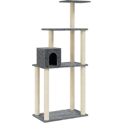 Tiragraffi per gatti Mobili per arrampicata su torre Tiragraffi Piattaforma da arrampicata con tiragraffi in sisal scuro 147 cm grigio 020022665