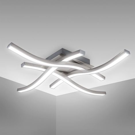 S-giant LED design moderne, éclairage plafond en forme de vague, modules LED 24W intégrés, 2.000Lm, lumière blanche neutre 4000K, finition aluminium (1/4)