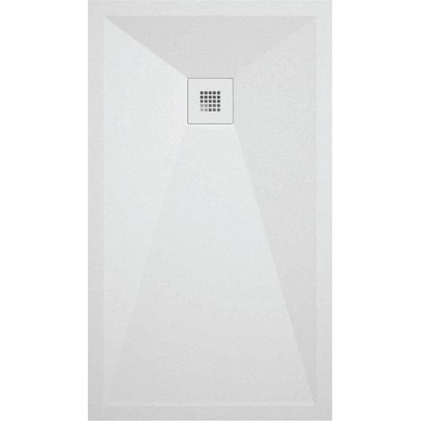 Mineralguss-Duschwanne extra flach ONDA Schieferoptik WEIß 80x160 cm Auslaufschutz in Farbe