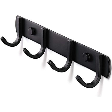 Porte Manteau Mural, Patères Porte Manteaux Design En Acier Inoxydable, Patères Salle De Bains Solide pour Chambre Bureau Noir (4 Hook) (1/4)