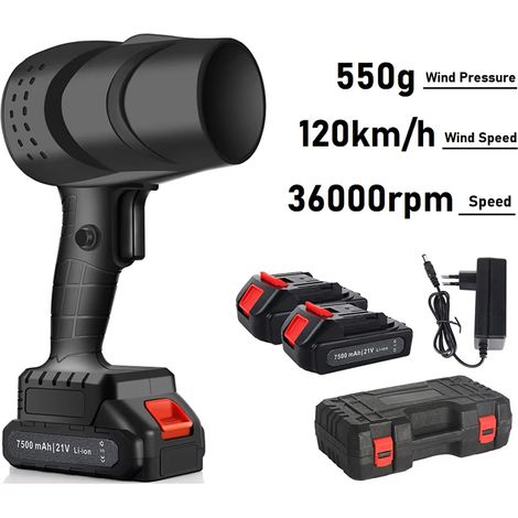 Souffleur turbo sans fil 21V 36 000 tr/min – 120 km/h, ventilateur à jet électrique pour voiture, jardin et nettoyage, 2 batteries incluses (1/5)