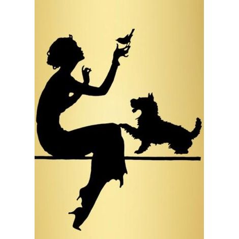 B6 Glitzerkarte mit Umschlag: Frau auf goldenem Hintergrund