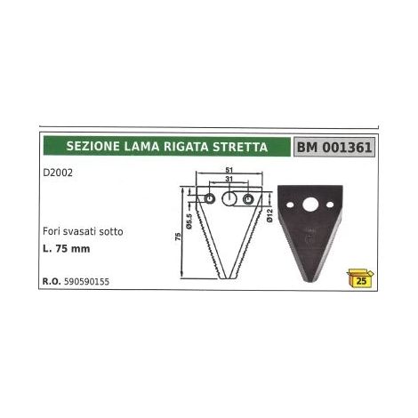 Cuchilla incisora estrecha para segadora D2002