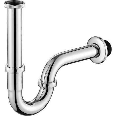 Siphon de Lavabo, G1-1/4', Tube Chromé en Acier Inoxydable Anti Odeur pour Evier Cuisine, Hauteur Réglable, (1/5)