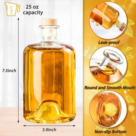 Lot de 2 bouteilles de vin en verre de 750 ml avec bouchon en bois, bouteilles transparentes pour vin mousseux, kéfir, conservation des aliments, étanches, compatibles lave-vaisselle (750 ml) (1/5)