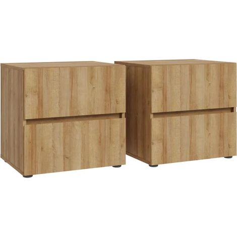 Lot 2 tables de chevet 49 cm décor bois de chêne 2 tiroirs – ILLYA (1/5)