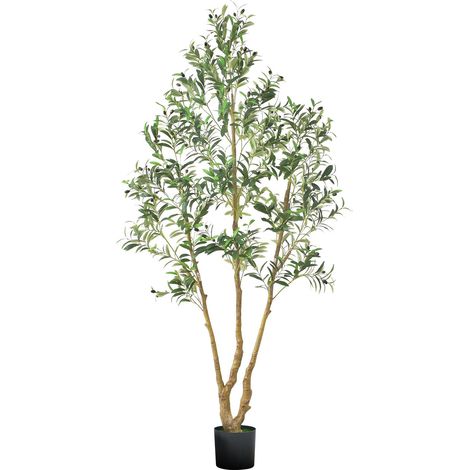 Arbre Artificiel, 2,1 m, Plante Artificielle en PE Olivier Artificiel avec Pot Noir, Tronc et Feuilles Vertes Réalistes, Faux Arbre pour Bureau, Salon, Chambre à Coucher, Décoration d'Intérieur (1/5)