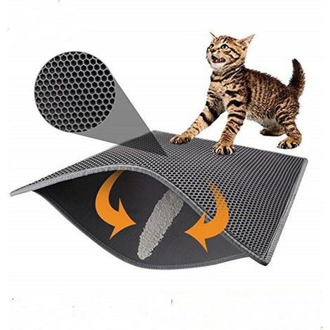Katzenstreumatte, faltbare, doppellagige, wasserdichte Waben-Futterplatzmatte, Bodenschutzmatte und leicht zu reinigende Matte (40 x 50 cm)