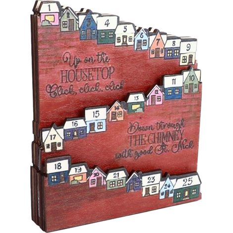 Calendrier de l'Avent de Noël avec 25 maisons en bois robuste aux couleurs vives, idéal pour les enfants et la famille. Décoration de Noël (1/5)