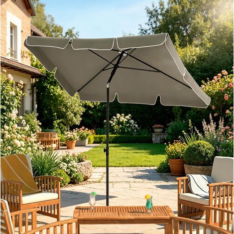 Parasol rectangulaire inclinable avec hauteur réglable, tissu polyester 180 g m² anti-UV et imperméable, gris foncé (1/5)