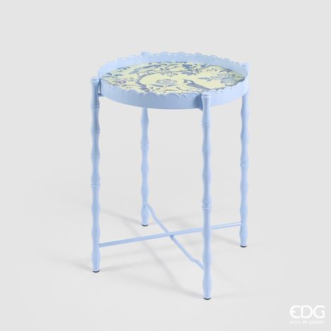 EDG Tavolo Rotondo Azzurro Decoro Floreale H 63 (1/2)