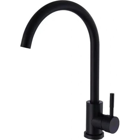 Robinet mitigeur de cuisine noir moderne avec bec pivotant à 360° - Robinet monocommande en acier inoxydable pour évier (1/5)