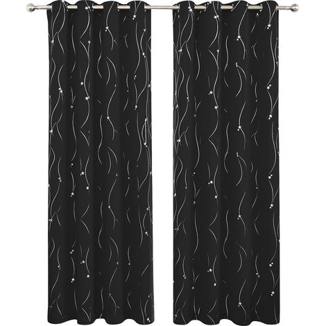 Soavoa Rideaux Occultants Étoiles Argentées 132x164cm Lot de 2 Isolants Thermiques et Phoniques pour Salon Chambre à Coucher (1/4)