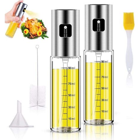 spruzzatori per olio da 100 ml con scala graduata, spruzzatore per olio d'oliva con imbuto, spruzzatore per olio da cucina in acciaio inossidabile con pennello per olio e spazzola per la pulizia (1/5)