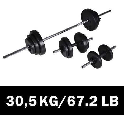 Barre d'haltères et deux haltères de 30,5 kg (1/5)