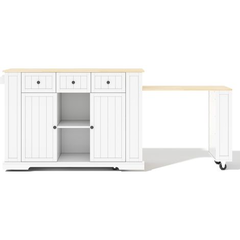Îlot de cuisine en MDF avec table escamotable, étagères réglables et 7 roulettes, 138(213) x 55 x 93 cm (1/5)