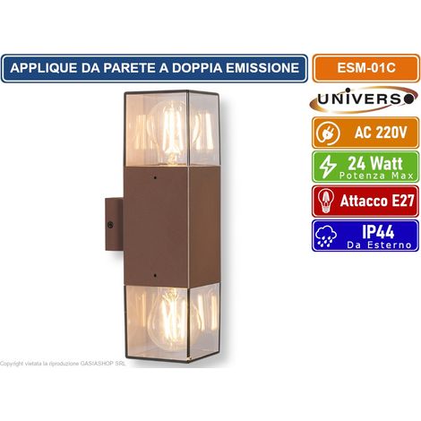UNIVERSO ESM-01C APPLIQUE DOPPIA EMISSIONE CON PORTALAMPADA E27 DA ESTERNO IP44 ROSSO RUGGINE (1/5)