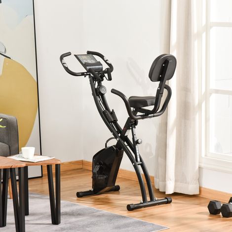 Heimtrainer X-Bike 2-in-1 Fahrradtrainer mit LCD-Display,Pulsmesser, klappbarer Hometrainer Trimmrad mit 8 stufig Magnetwiderstand, 1 Paar Spannseil, Stahl Schwarz 105x48x118 cm